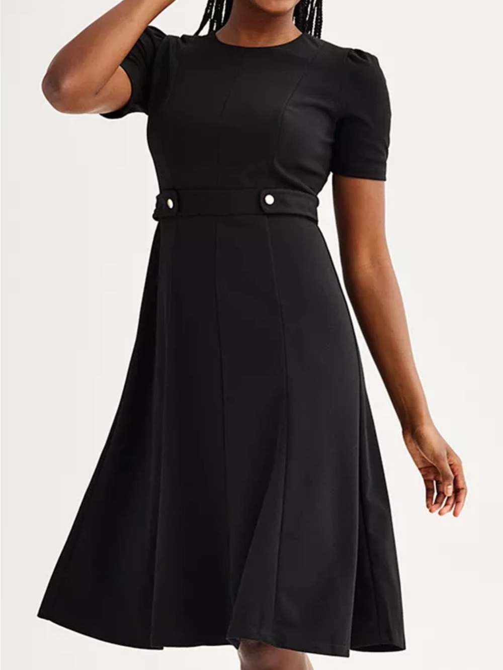 London Times Black Dress with Buttoned Waist Detail Size 4